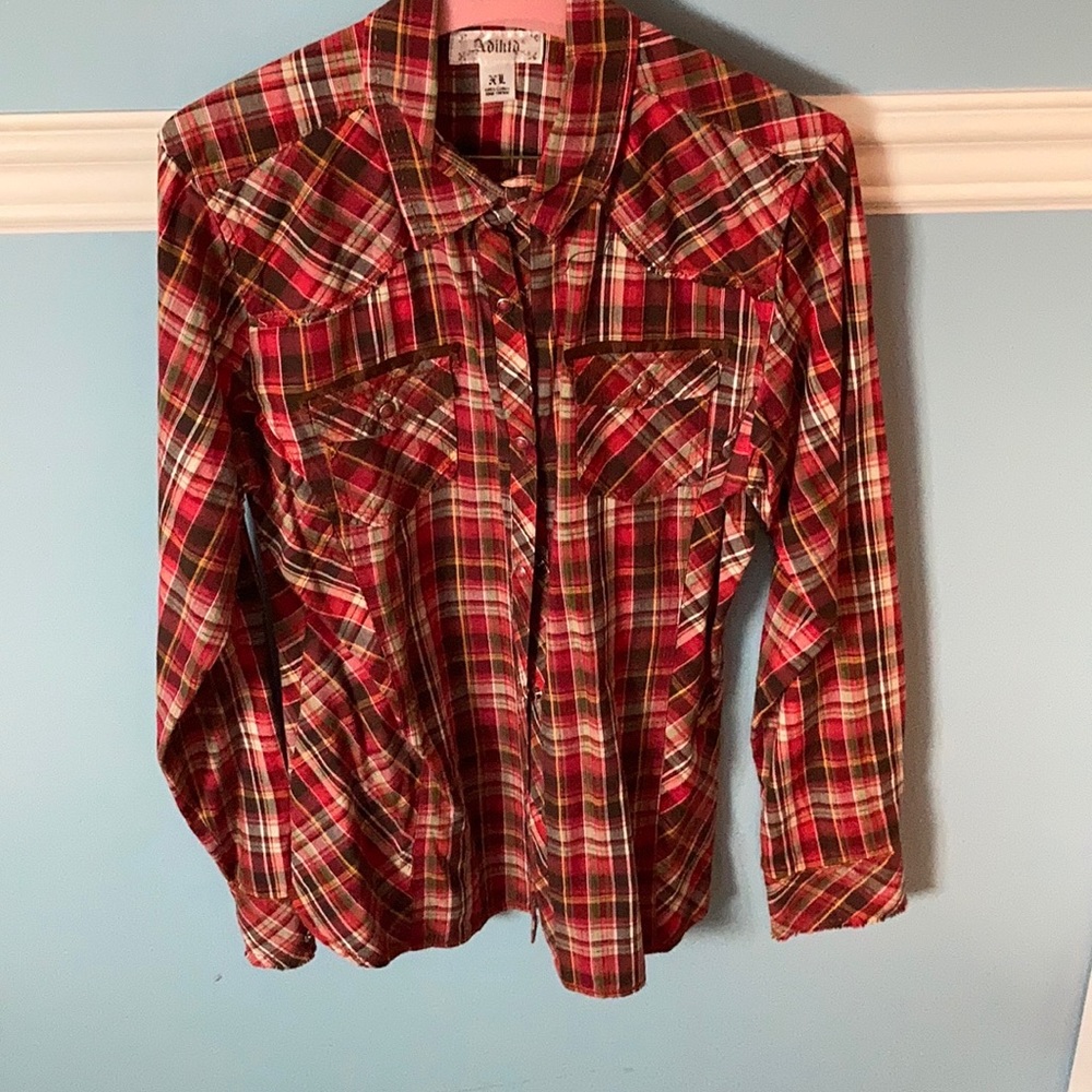 Red western button shirt